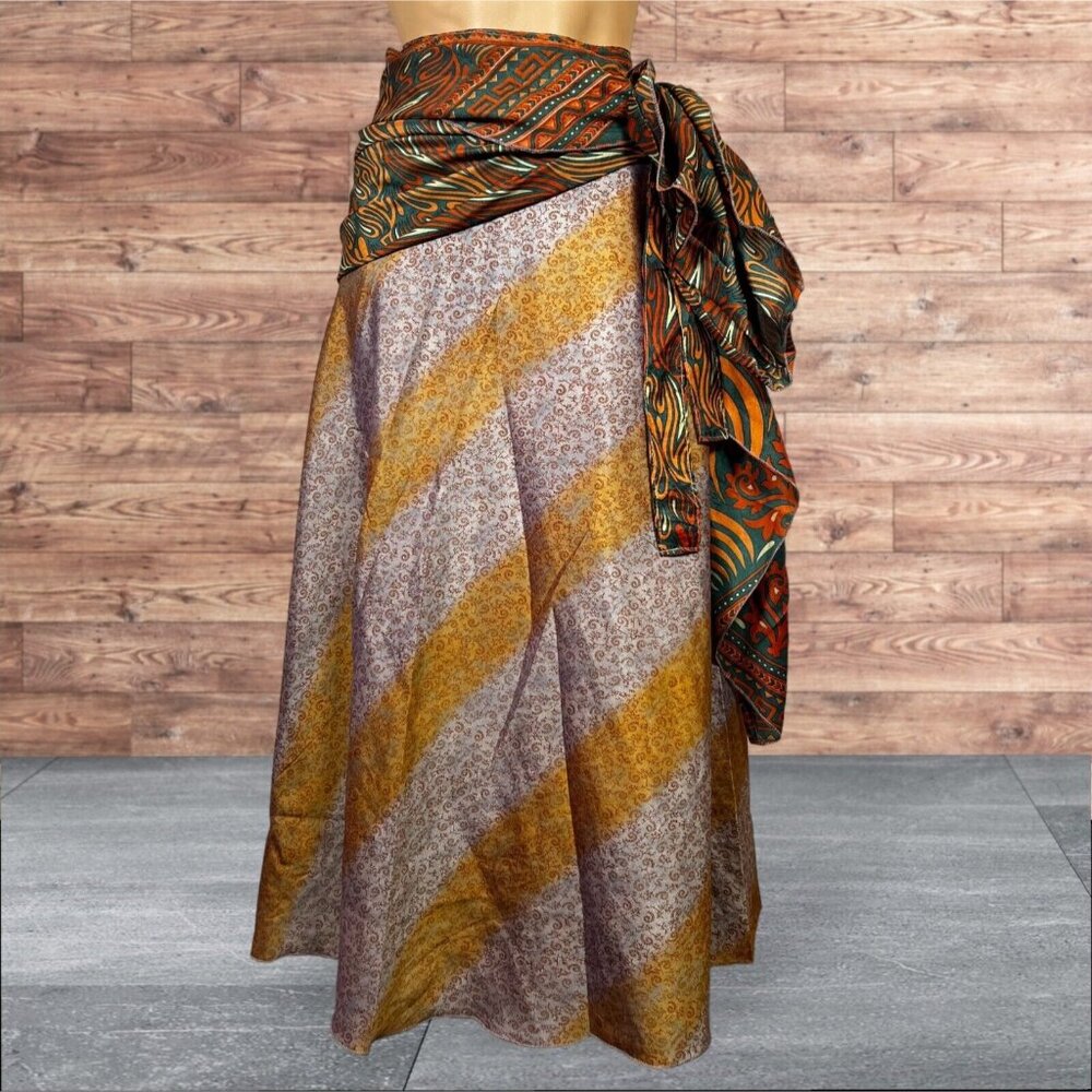 Boho Wrap Skirt Double Layer Sari One Size Multi Wear 36" Travel Resort Festival
